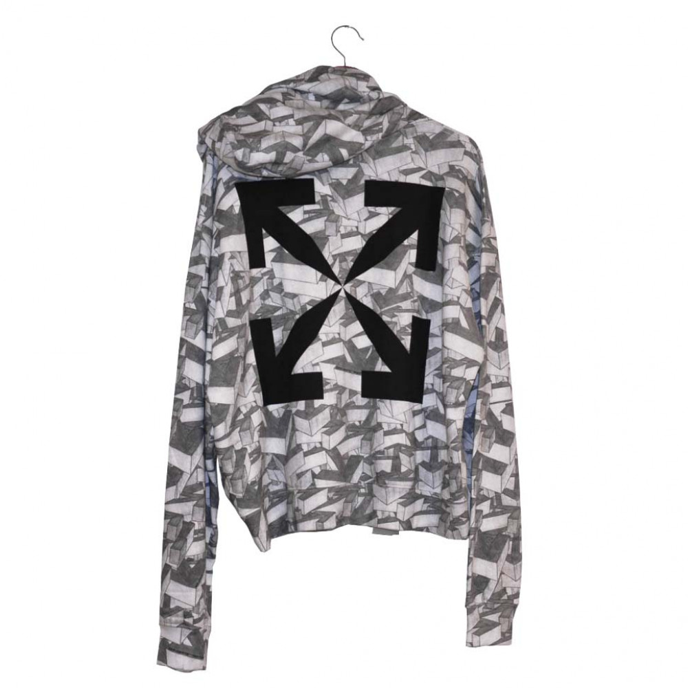 Off-White Arrows Pattern Over Hooded Sweatshirt (White)